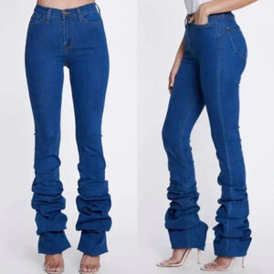 Women's Stacked Leg Jeans High Rise Jeans Unique Style